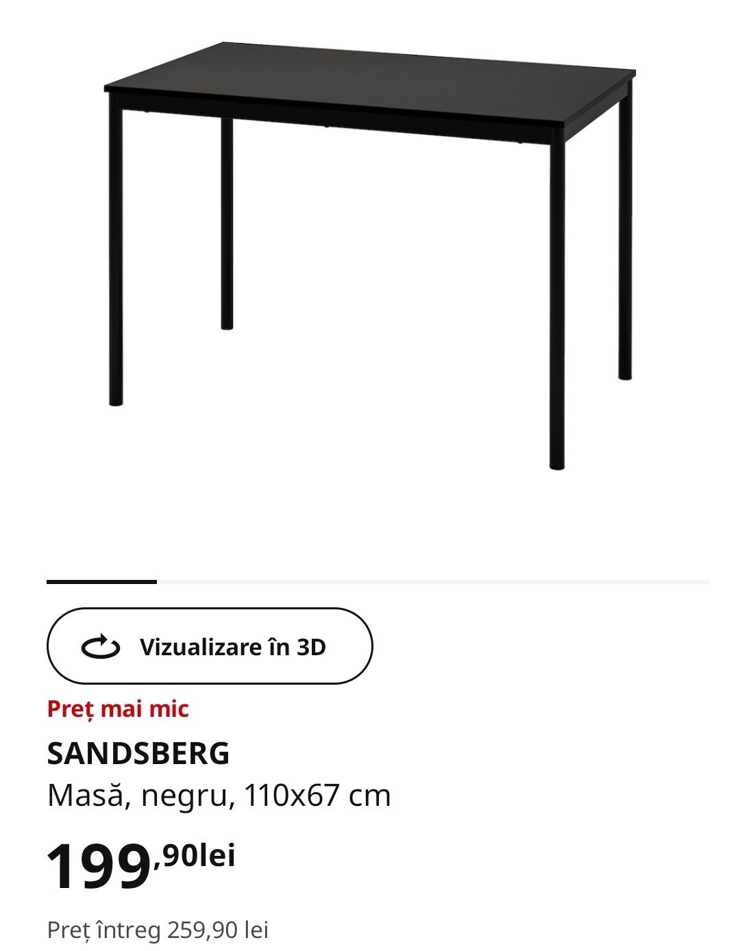 Masa Ikea lemn cu picioarele metalice 110 x 67 cm