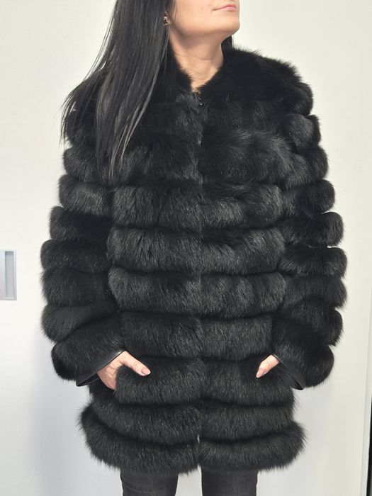 Кожено палто естествен косъм лисица