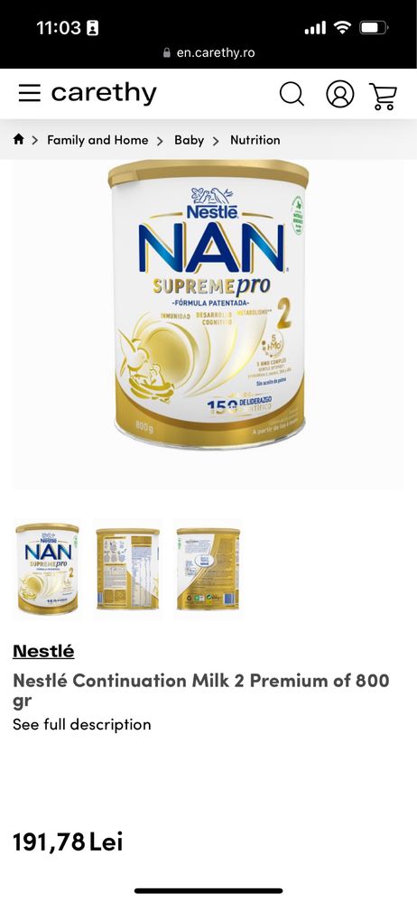 Sigilat-Formula de lapte praf NAN 2 Supreme Pro, 800g, Nestle