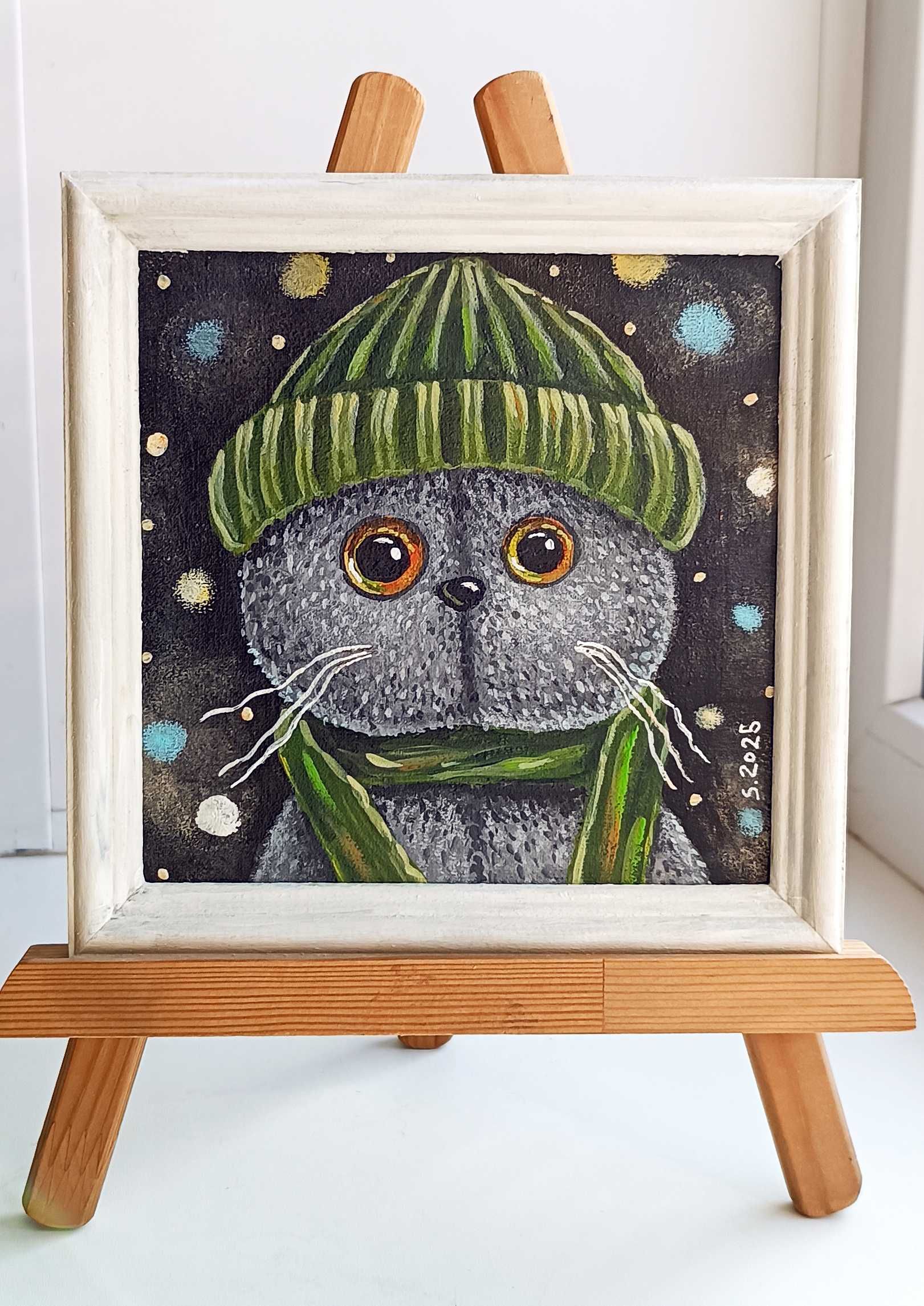 Картина "Кот Басик в шапке", 15 х 15 см