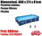 Piscina Bazin Familie Copii Cadru Metal Bestway 400x211x81cm + Pompa