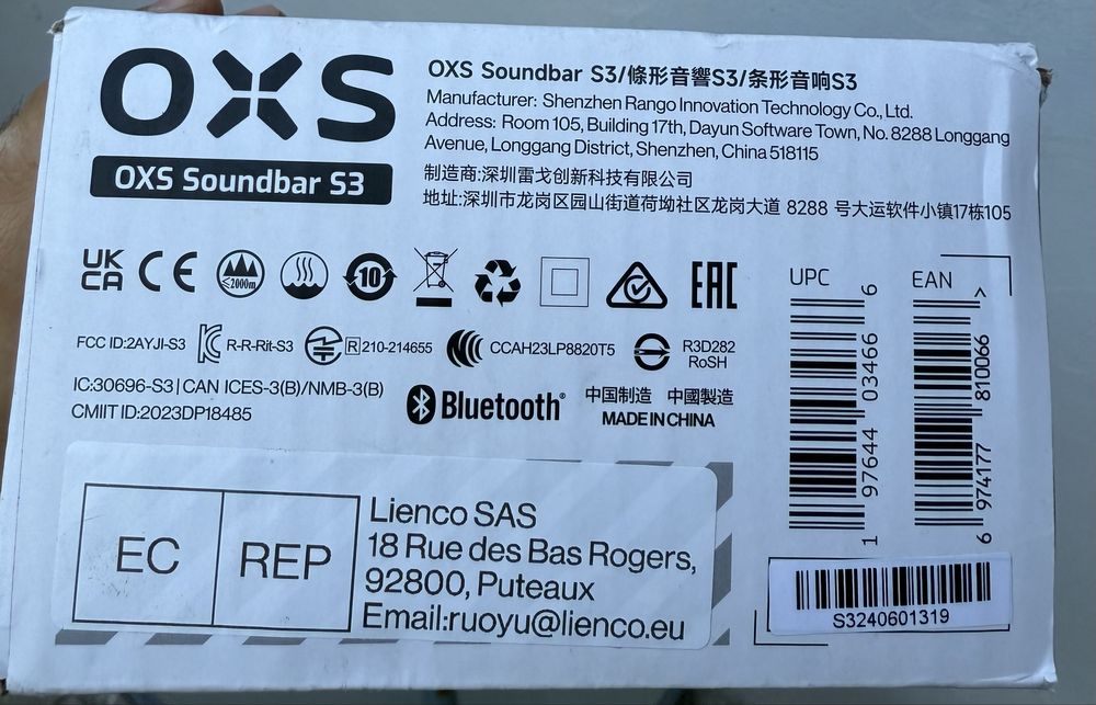 Soundbar OXS S3 2.0 Bluetooth Sigilat N