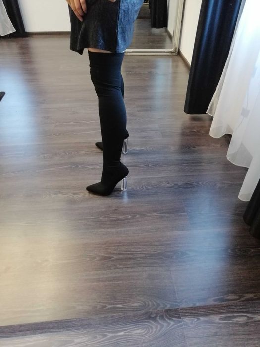 Cizme lungi tip ciorap cu toc transparent, noi, nr 37