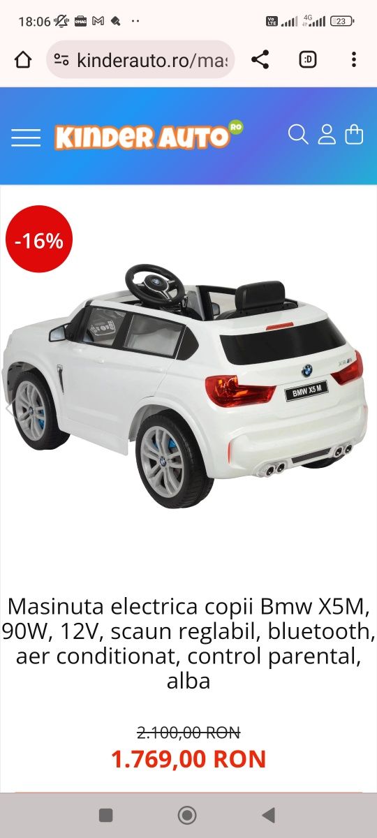 Masinuta electrica copii Bmw X5M, 90W, 12V, scaun reglabil, bluetooth,