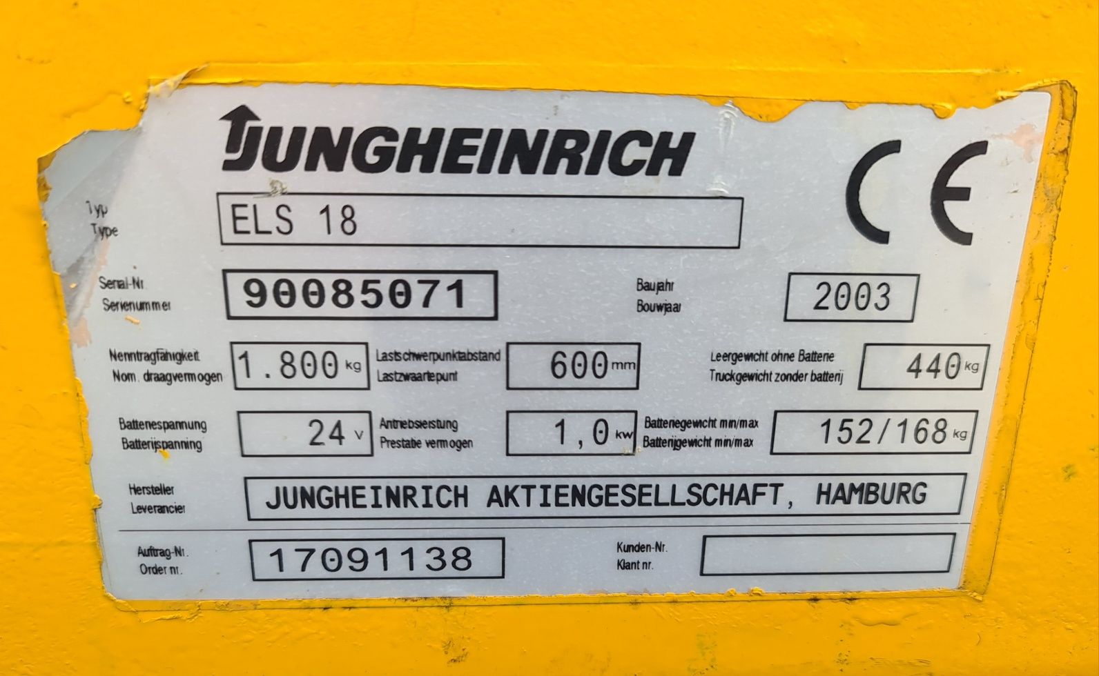 Transpalet liza electrica Jungheinrich ELS 18 , capacitate 1800 kg