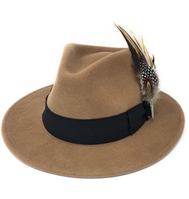 Pălărie Fedora Burford lână premium cu broșă pană pasare