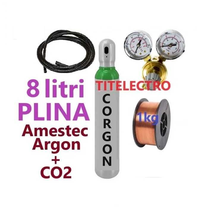 Butelie tub Corgon Argon + CO2 8 litri PLINA + ceas + sarma 0.8mm 1kg
