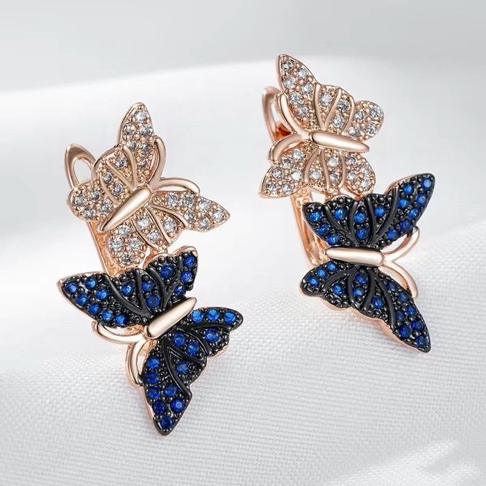 Cercei De Luxe Exquisite Duo Butterfly, placati cu aur roz 14k