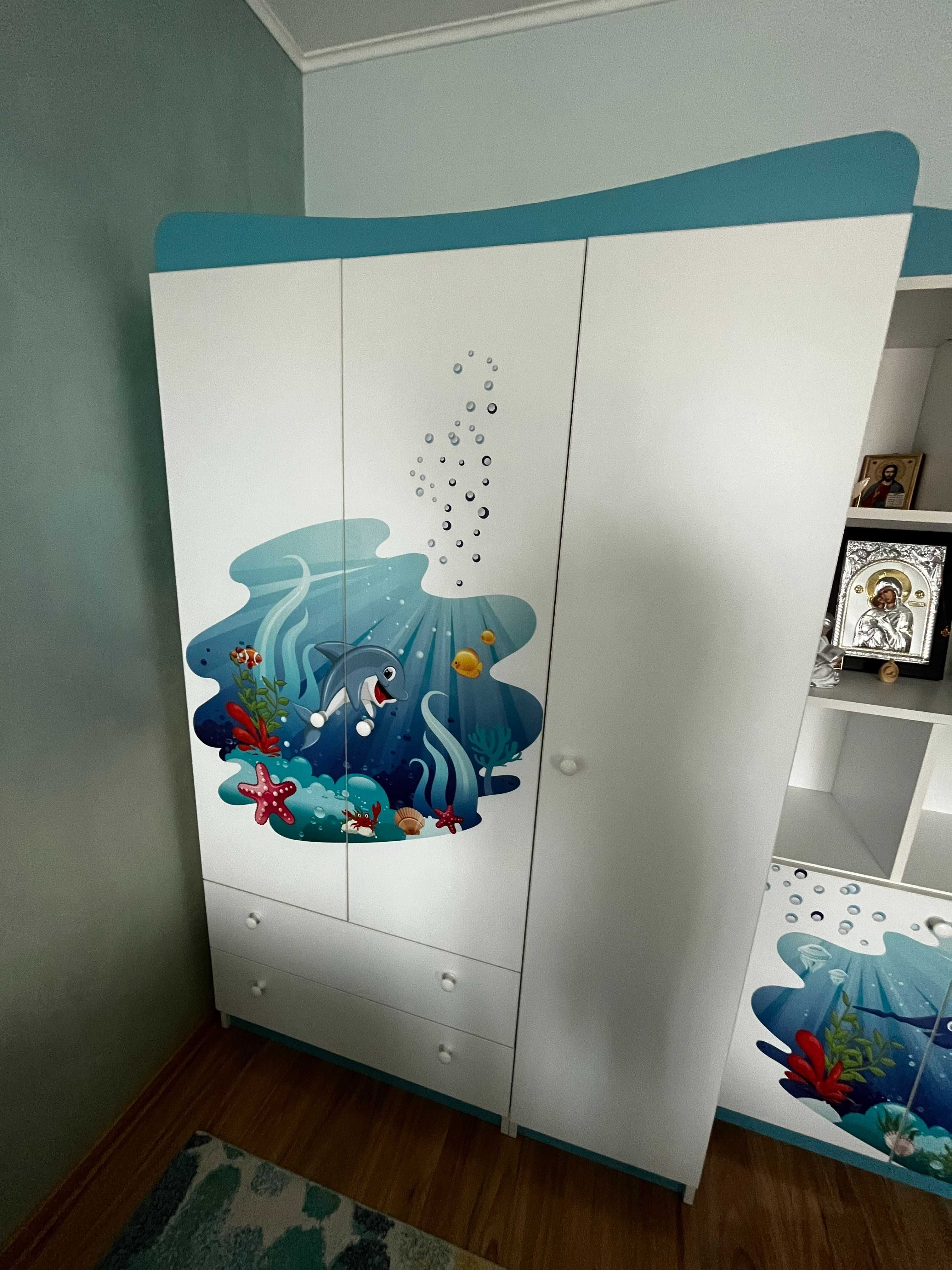 Mobilier dormitor copii (baiat) - model tematic "Ocean life" print 3D