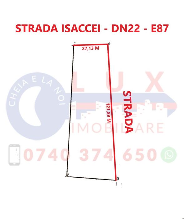 ID 7288 Teren intravilan cu front la Strada Isaccei-DN22-E87