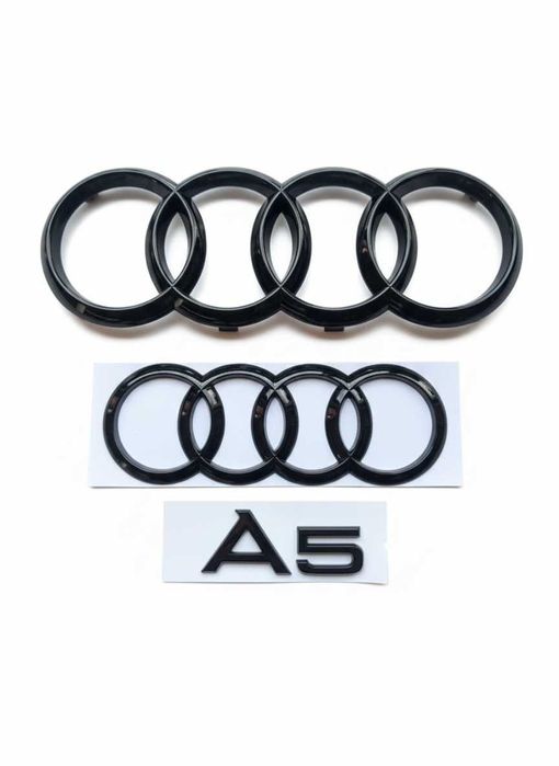 Set Embleme Audi Negru Lucios – Fata + Spate + Scris Model