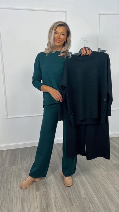 Set bluza si pantaloni mix lana cu tricotaj potrivit sezonului rece