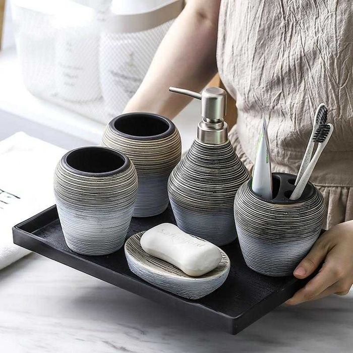 Set ceramica pentru baie, 5 piese, design clasic, elegant