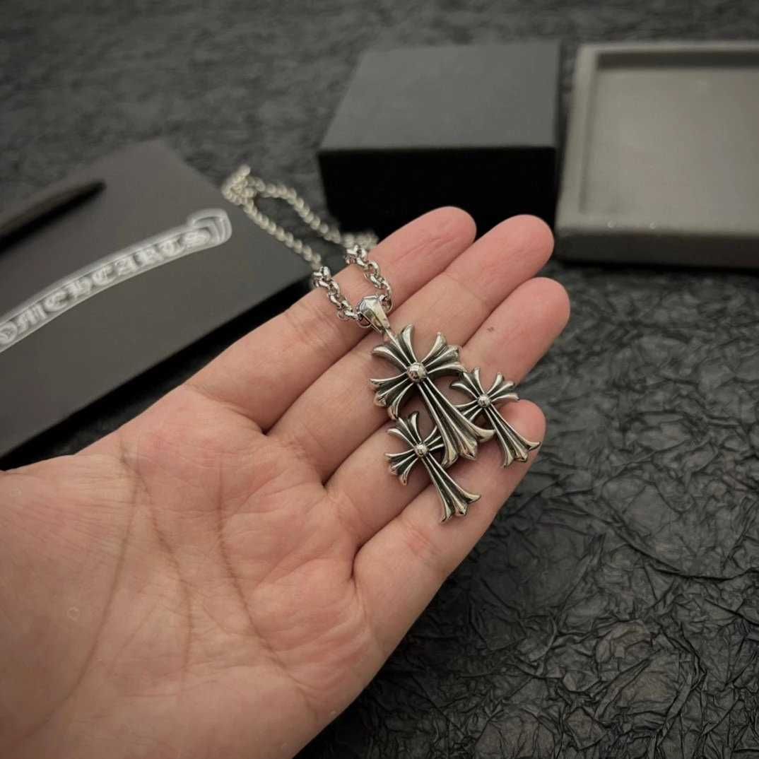 Огърлица Chrome Hearts Triple Cross - Сребро 92