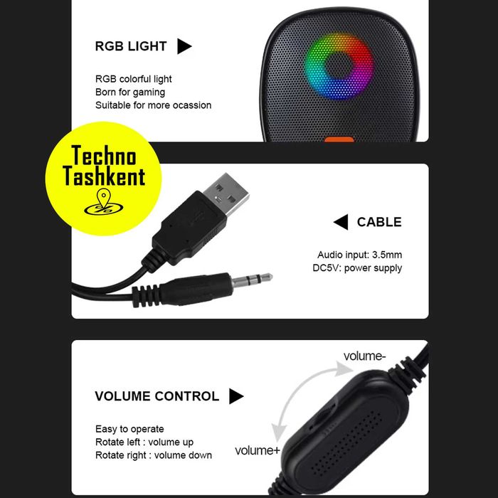 Kомпьютерные колонки Kisonli X11, RGB, стерео (Dostavka Bor)