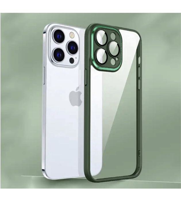 Iphone 14/PRO/MAX/PLUS - Husa Rama Silicon Spate Plexi Butoane Metal