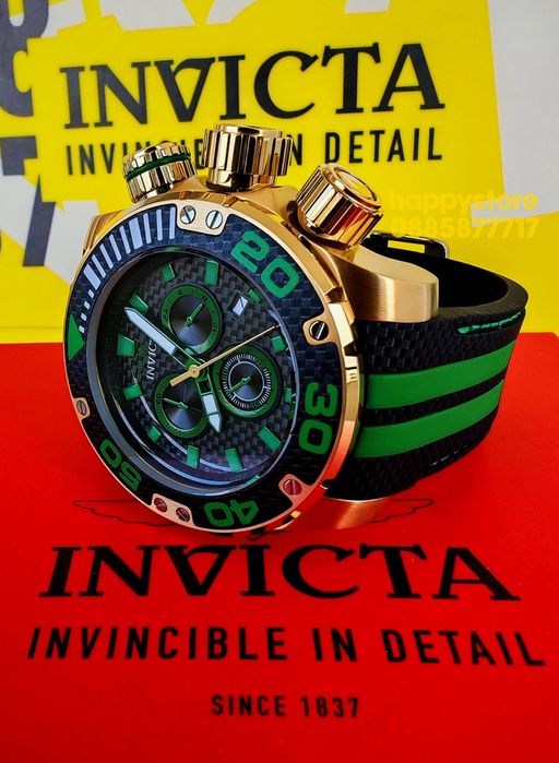 INVICTA Carbon Gold/Green 52 mm, Инвикта нов ръчен часовник