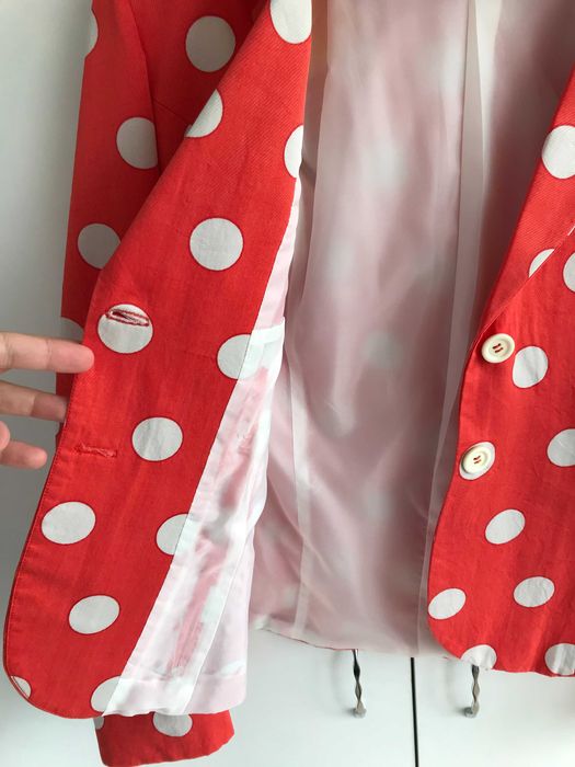 Haină Sacou De Damă Roșu cu Buline Albe