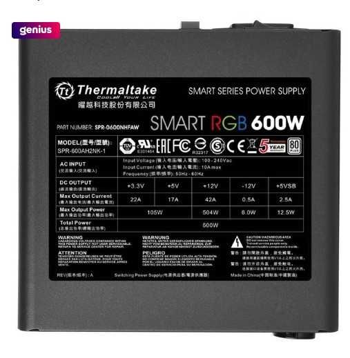 Захранване Thermaltake Smart RGB, 600W, 80 Plus Bronze