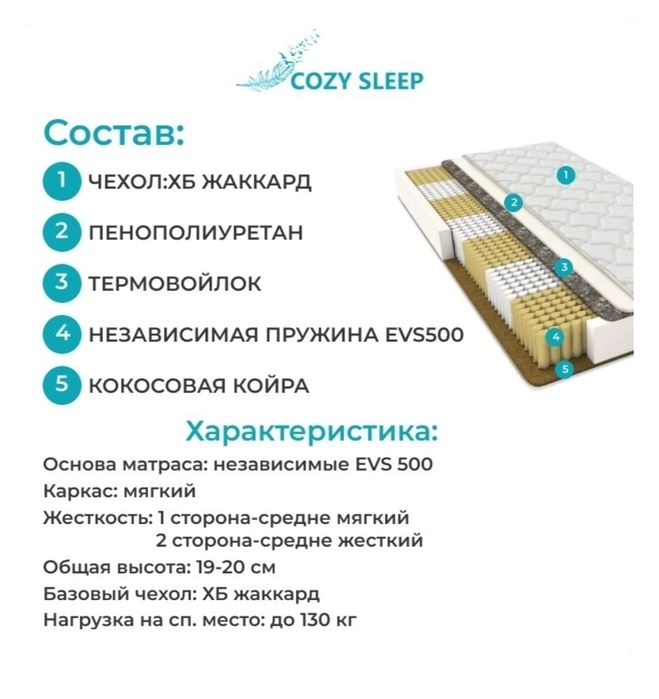 Матрас Сozy Sleep Зима-Лето 150×200 см
Cozy Sleep Зима-Лето 150×200 с