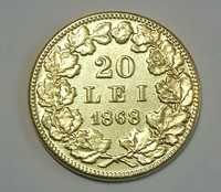 Moneda 20 lei 1868 "polul lui Carol" rebatere moderna
