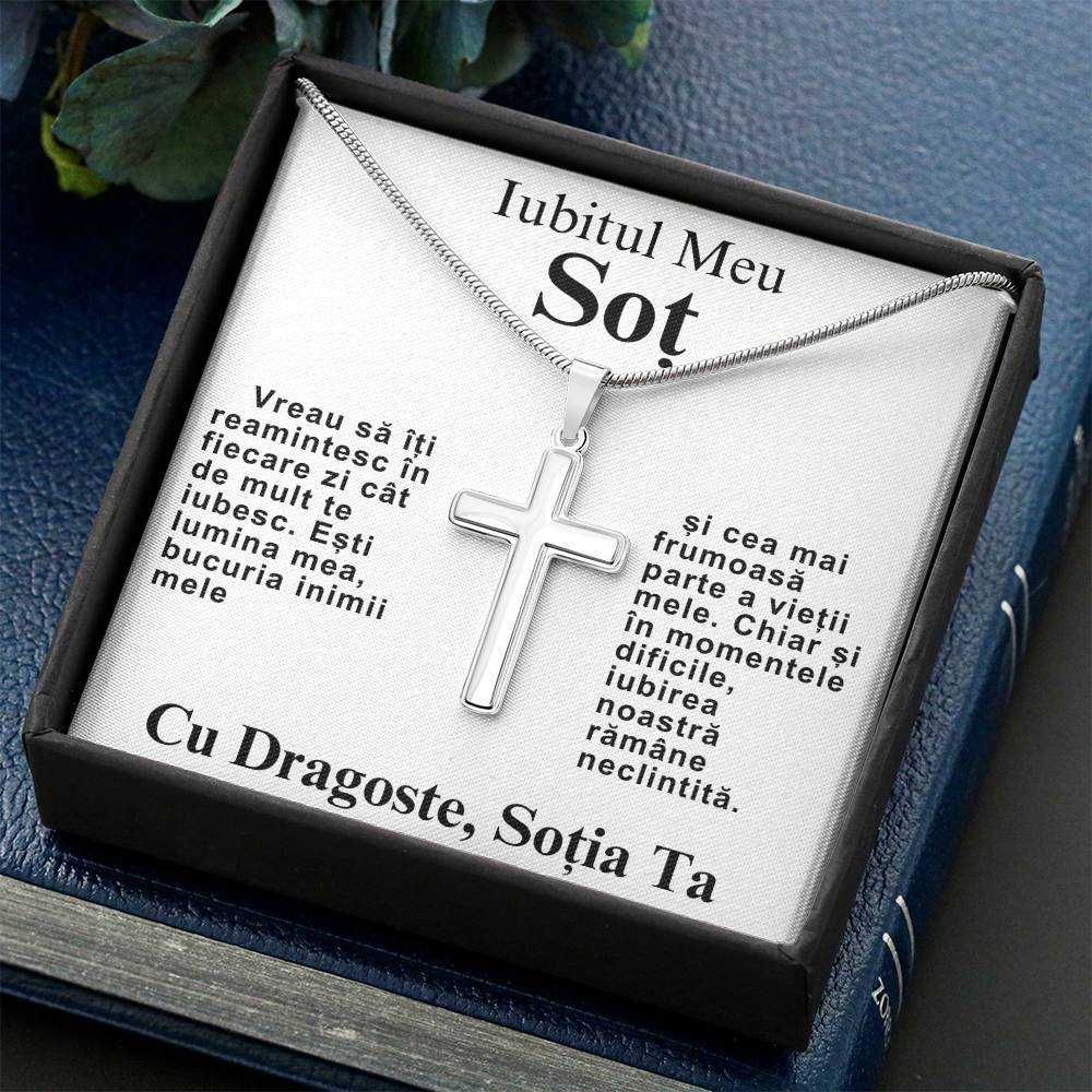 Cadou pentru Sot, Colier Cruce+Mesaj Emotionant, Cadou Ziua Barbatului