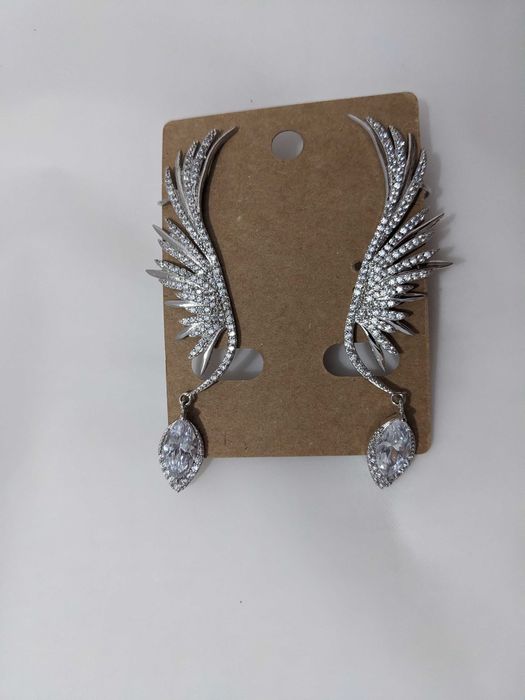 Cercei statement ear cuff cu cristale, prindere dublă, noi