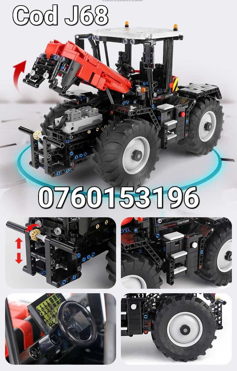 Tractor agricol-Lego technic cu utilaje functionale cu telecomanda-J68