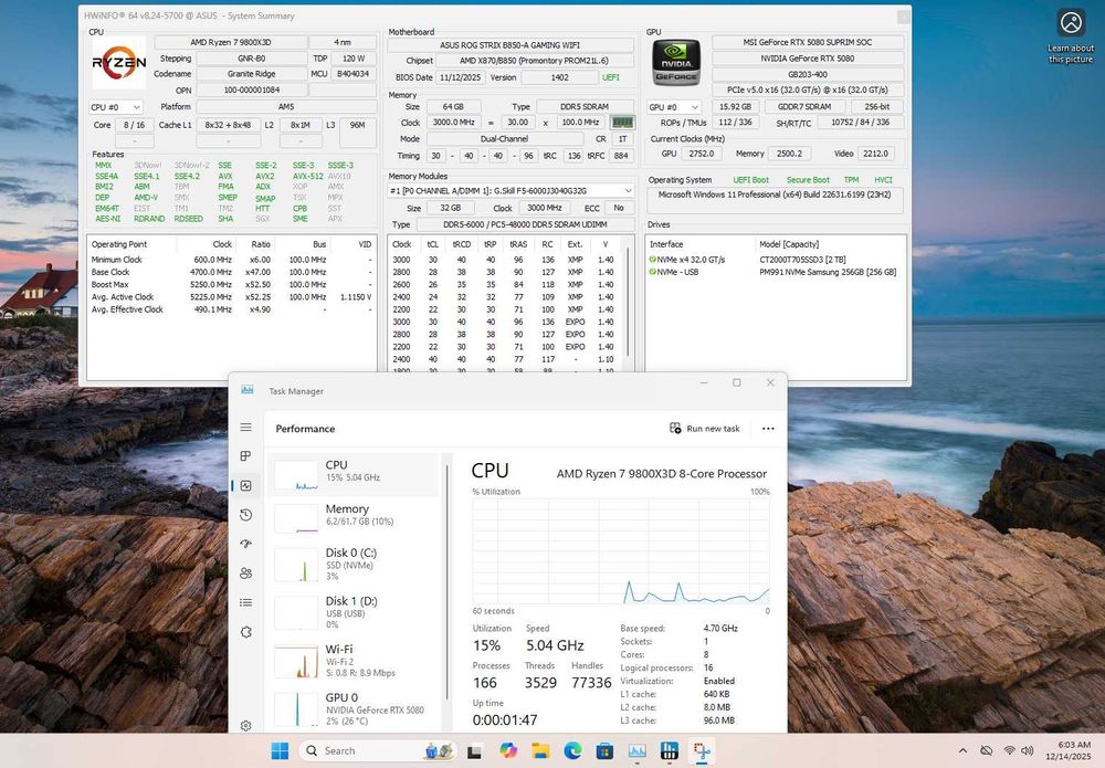 PC Gaming Ryzen 7 9800X3D RTX 5080 64GB RAM