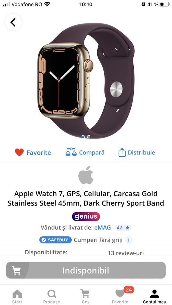 Apple watch 7 gold nou