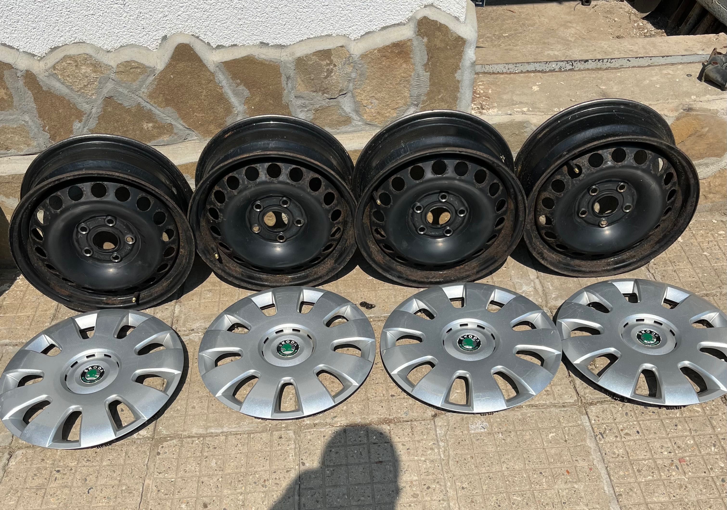 Железни джанти 15” 5х112 + оригинални тазове за Skoda
