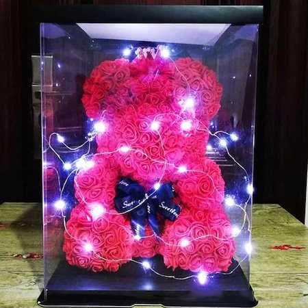 Ursulet,Handmade,trandafiri de spuma,Teddy Bear 40 cm,LED.