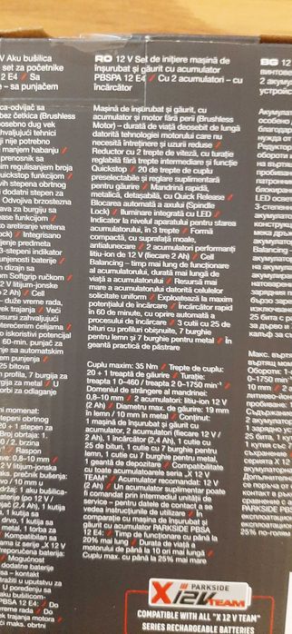 Masina de insurubat si gaurit cu acumulator PARKSIDE PBSPA 12 E4