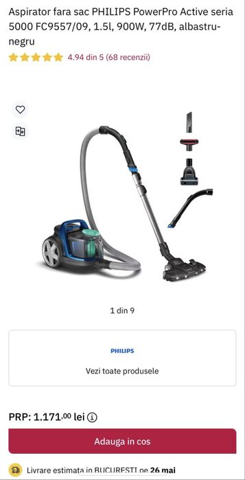 Aspirator Philips fără sac FC9557/09