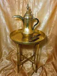 Set ceai cafea Berber, Raslan Dallah, alama, bronz, bambus, vintage