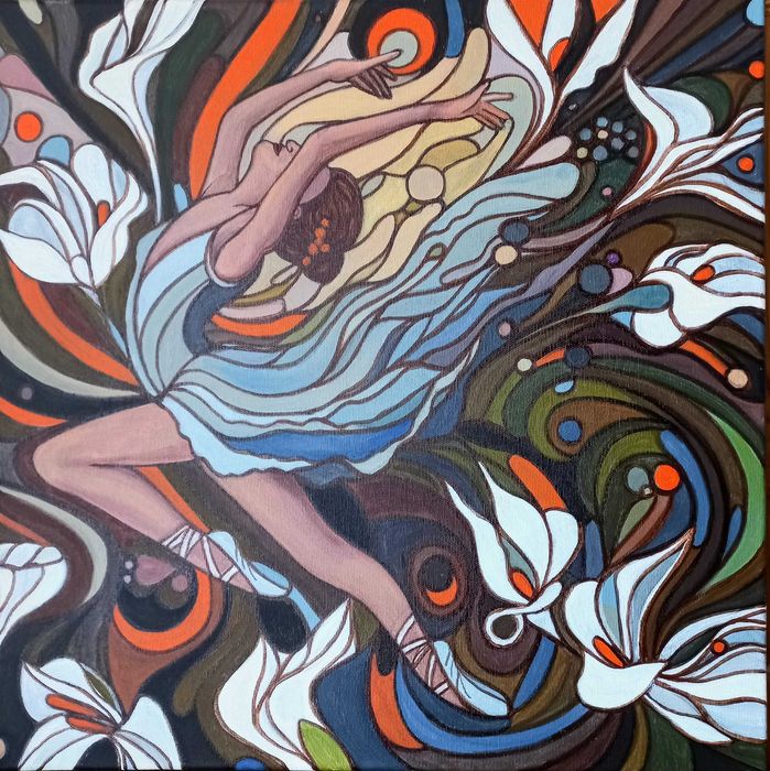 Tablou original  pictat manual BALERINA,50x50 cm