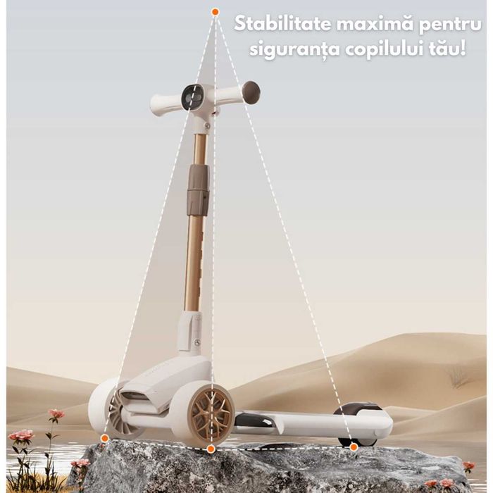 Trotineta pliabila pentru copii cu Lumini LED, Stabilitate cu 3 roti