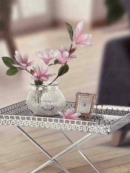 Сгъваема, огледална маса за кафе , сребриста малка помощна масичка