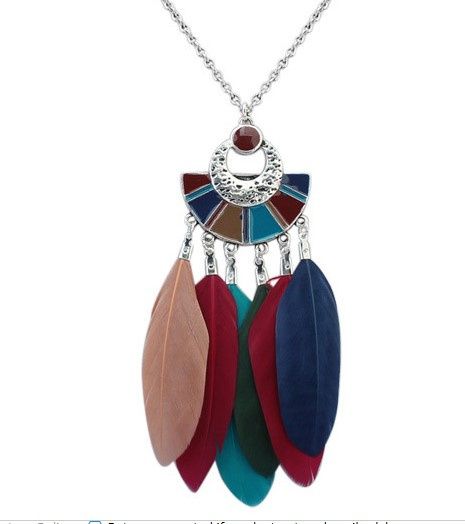 Colier vintage cu pene, NOU, 2 combinatii culori, bijuterii