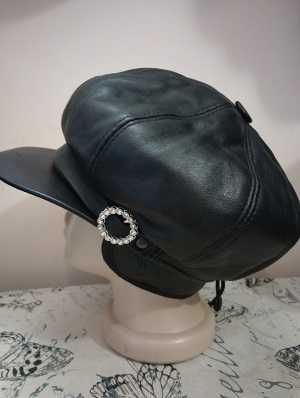 Дамски каскет Естествена кожа Черен