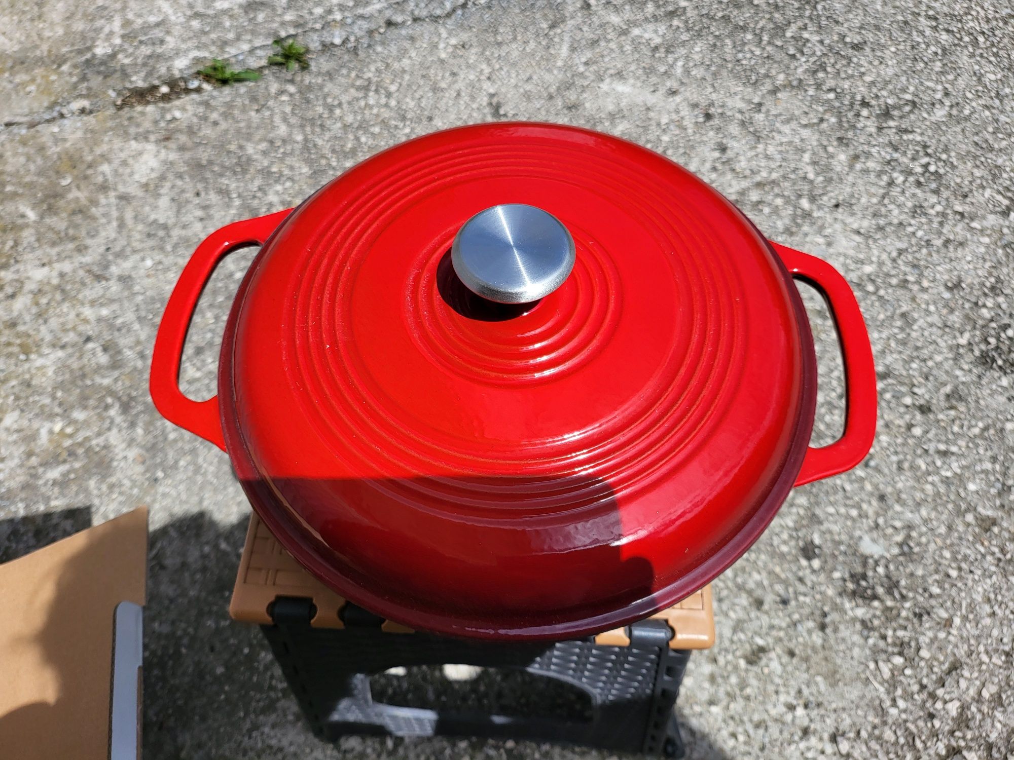 Чугунена тенджера с капак емайлирано покритие 5.7L Червена