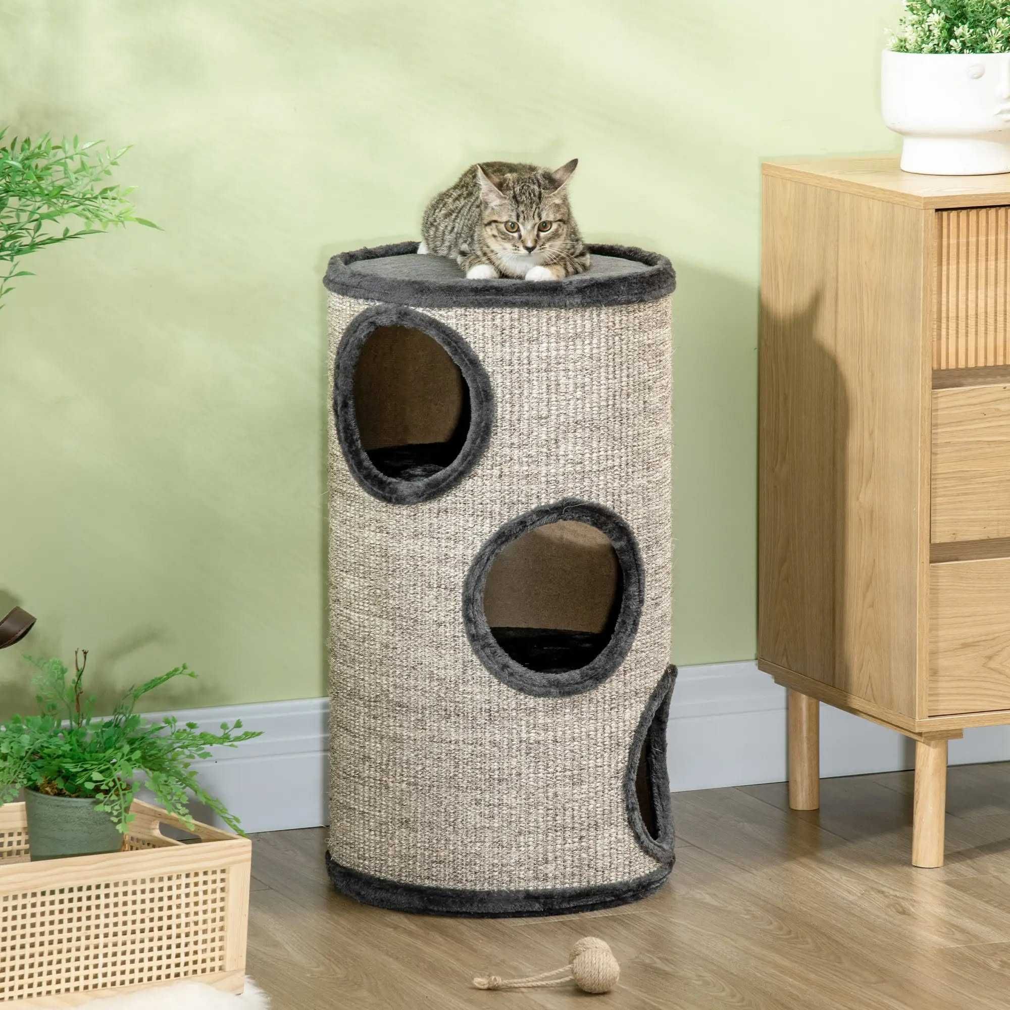 PawHut 3-етажна драскалка за котки с повърхност за драскане