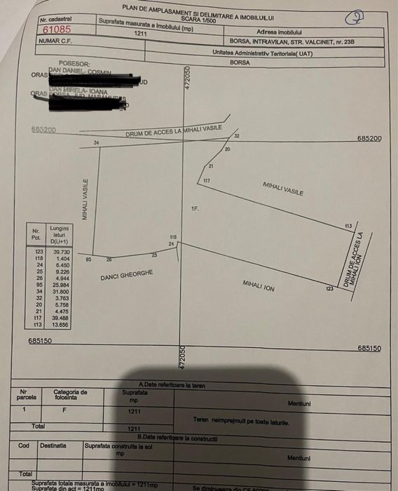 Teren de vânzare în Borșa  Str. Valcinet nr. 23 b, jud. Maramureş