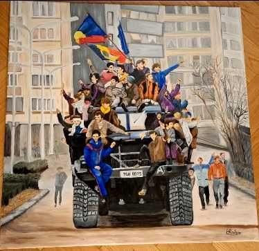 Tablou ulei pe panza "Spiritul Revolutionar din 1989" 80x80cm