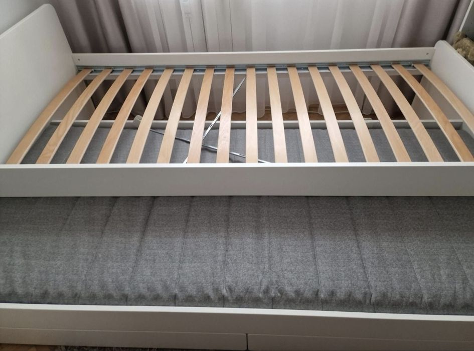 Cadru pat/extensie/depozitare, alb, 90x200 cm + o saltea memory foam