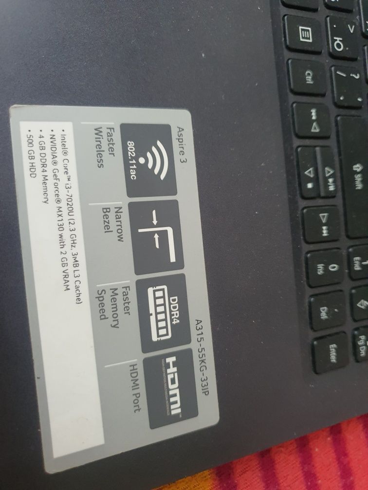 Noutbuk acer i3 ssd 128 video Carta bor