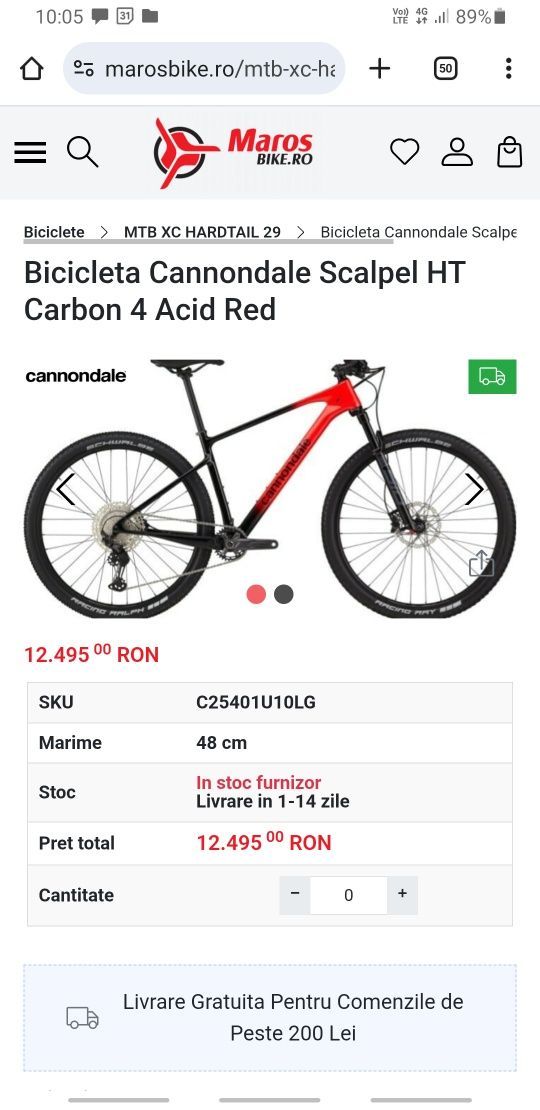 Mtb/bicicleta carbon NOUÀ 2024 Cannondale Scalpel HT Carbon 4 Acid Red