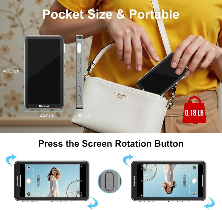 Newmowa Магнитен монитор с тъчскрийн за влог/селфи, 4-инчов