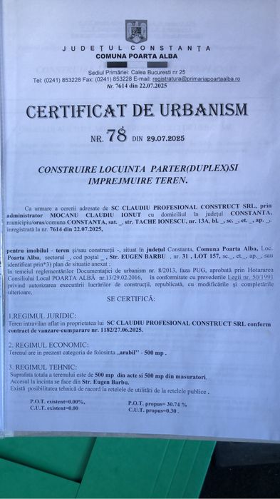 Teren poarta alba+urbanism si proiect