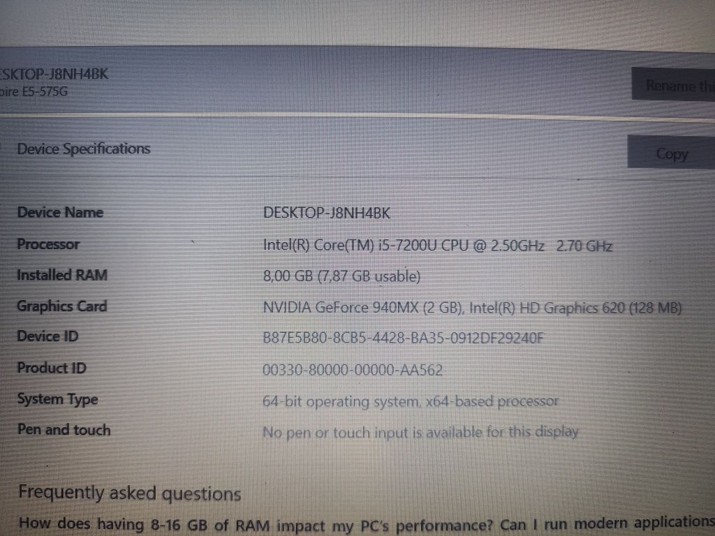 Лаптоп Aser Aspire E5-575G